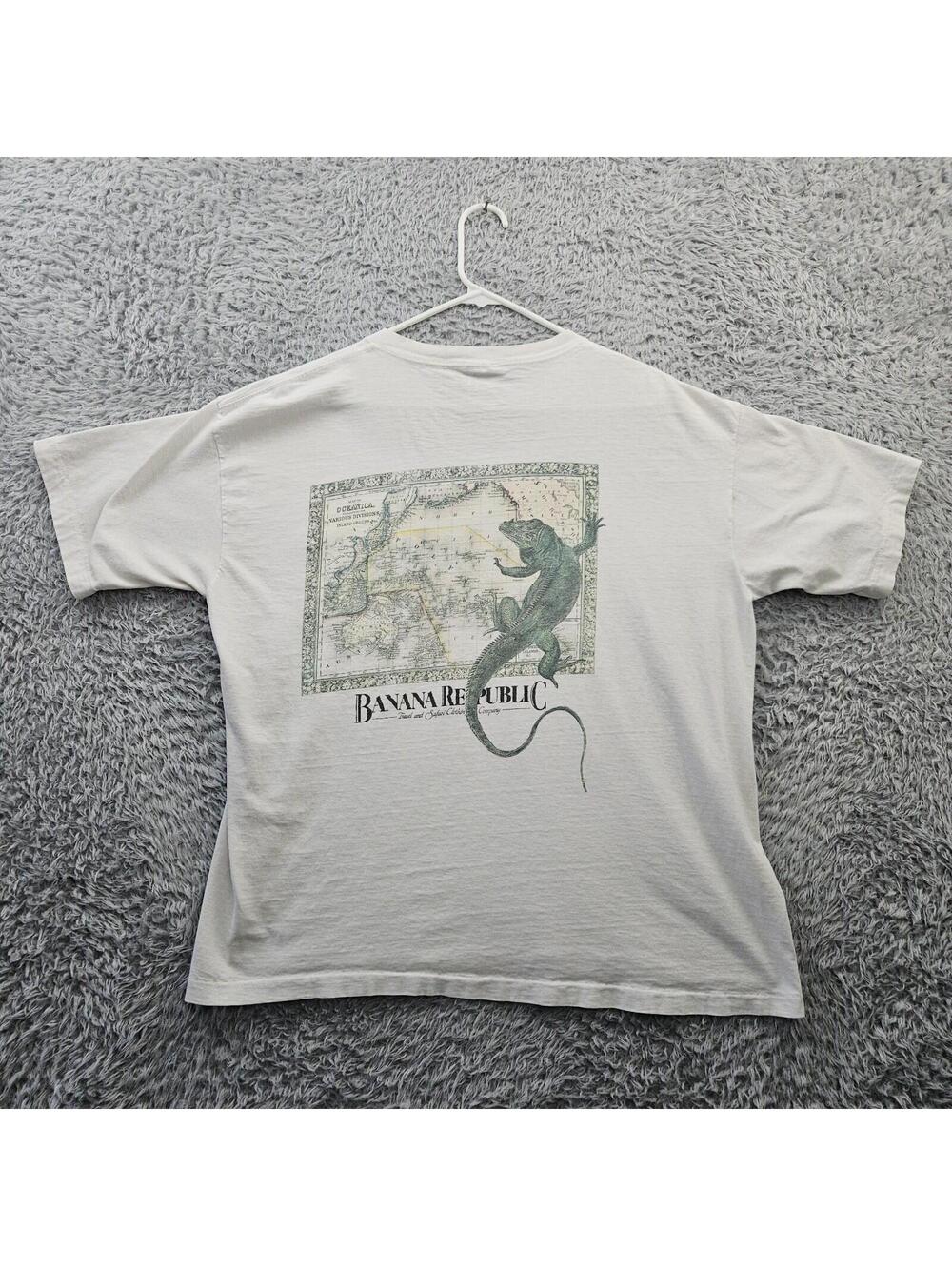 Banana Republic Vintage T Shirt Iguana Map Oceana Pocket 90s Single Stitch 2XL